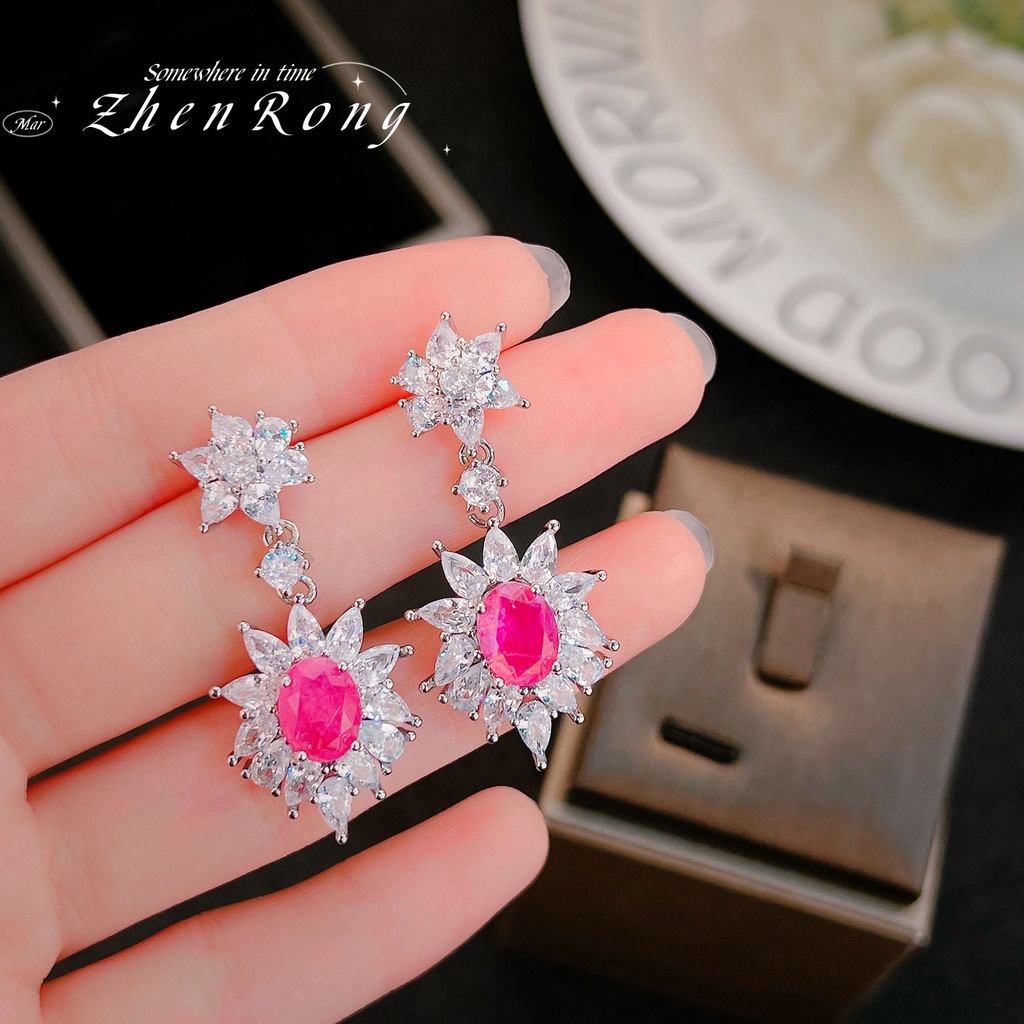 Goldkingdom Aksesoris Perhiasan Fashion Ready Stock Anting Ruby Darah Burung Merpati Pita Kristal Katun Anting Ruby Budidaya