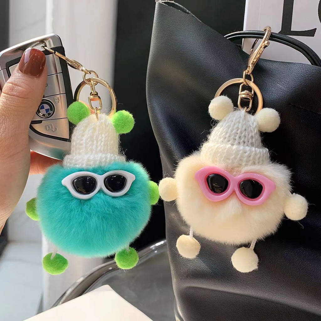 Gantungan Kunci Bulu Kelinci Rex Mini Gantungan Kunci Berbulu Pernak Pernik Pom Pom Keychain Trinket Pompon Gantungan Kunci