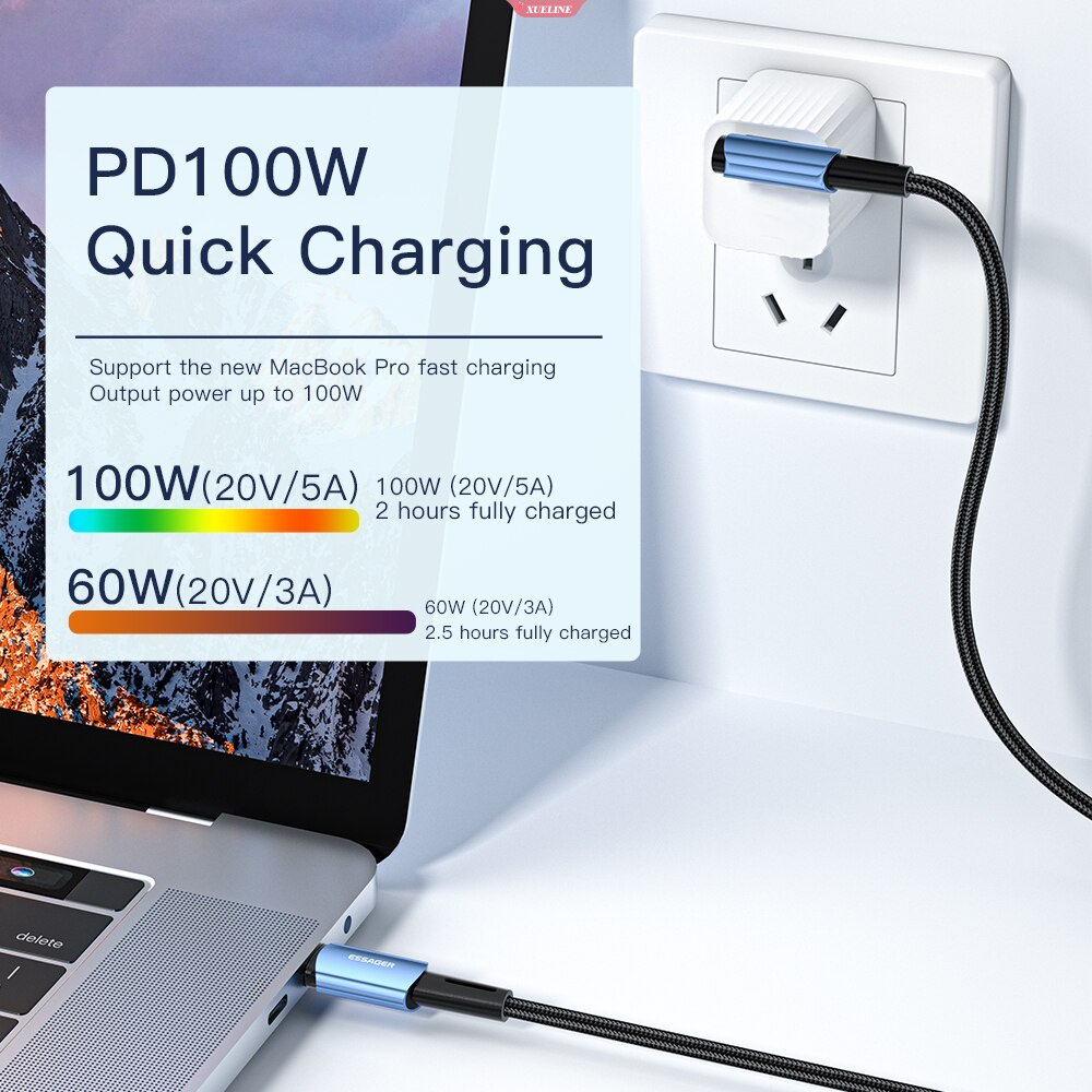 Essager Kabel USB 100W Tipe C Ke USB C Sudut 90derajat Untuk iPad MacBook Pro Xiaomi Samsung Huawei Fast Charging Type-C Date Wire [ZXL]