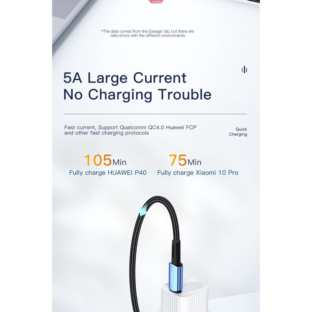 Essager Kabel USB 100W Tipe C Ke USB C Sudut 90derajat Untuk iPad MacBook Pro Xiaomi Samsung Huawei Fast Charging Type-C Date Wire [ZXL]