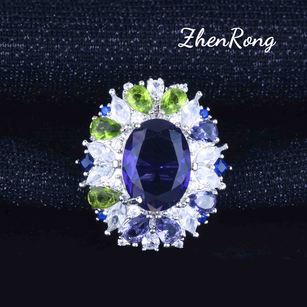 Goldkingdom Aksesoris Perhiasan Fashion Ready Stock Taman Mimpi Set Berlian Ungu Liontin Cincin Anting Zirkon Kalung