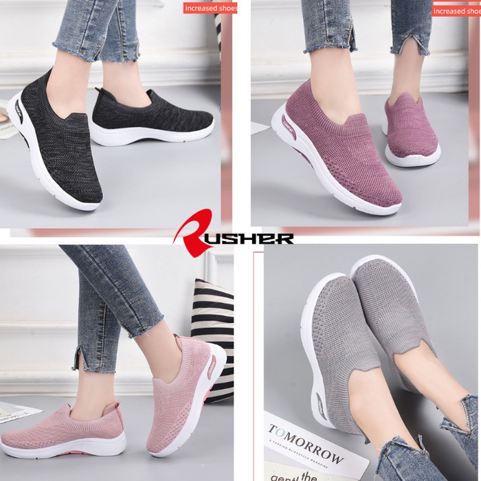 (COD) Rusher Sepatu Slip On Wanita Import Sneakers Tanpa Tali COMFORT - ComfortS1-Abu, 36