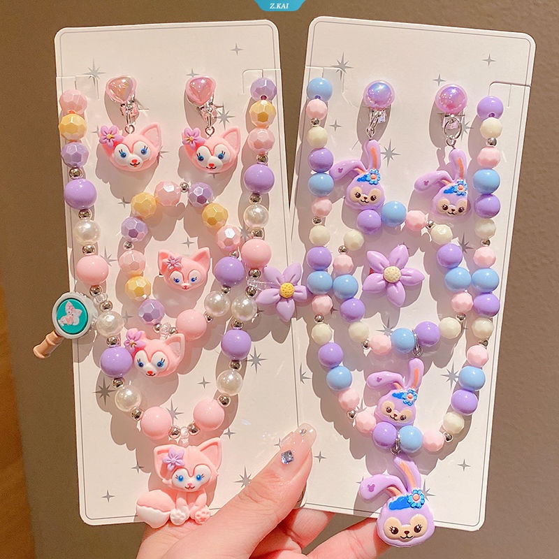 Stellalou LinaBell Candy Beads Resin Plastik Anak Set Perhiasan Untuk Anak Liontin Bunga Lucu Kalung Gelang Cincin Anting Bayi Jewelry [ZK]