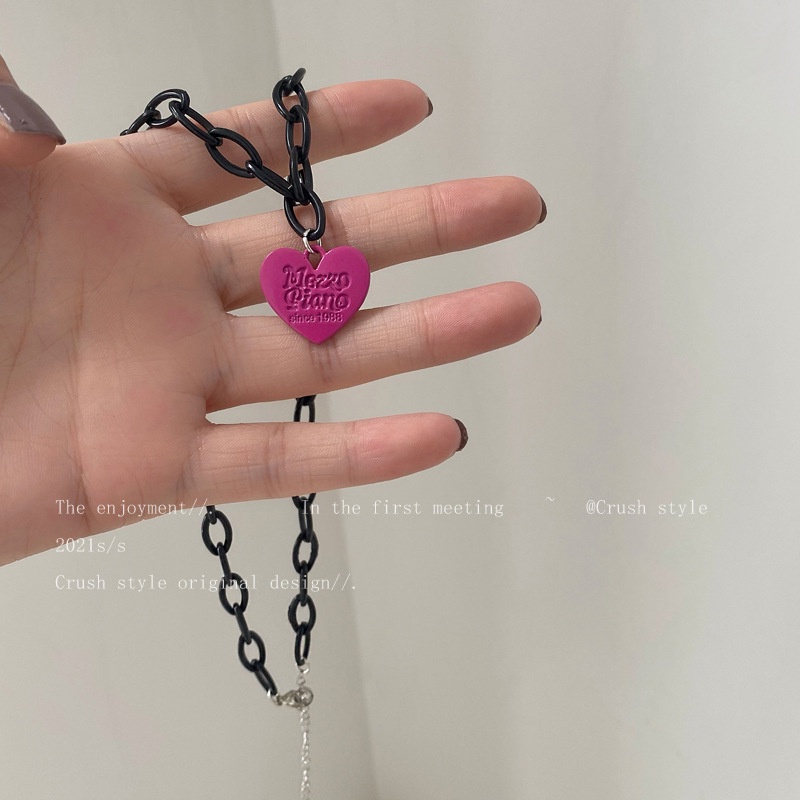 Kalung Liontin Cinta Pink Akrilik Perempuan Gaya Baru Anting Influencer Trendi Hip Hop Unik Manis Keren