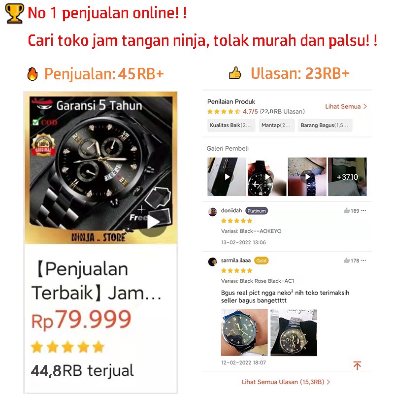 PROMO!!! 【TERMURAH】AOKEYO 5080 Jam Tangan Pria Anti Air Original Luxury Stainless Steel （Free BOX+Kartu Garansi）