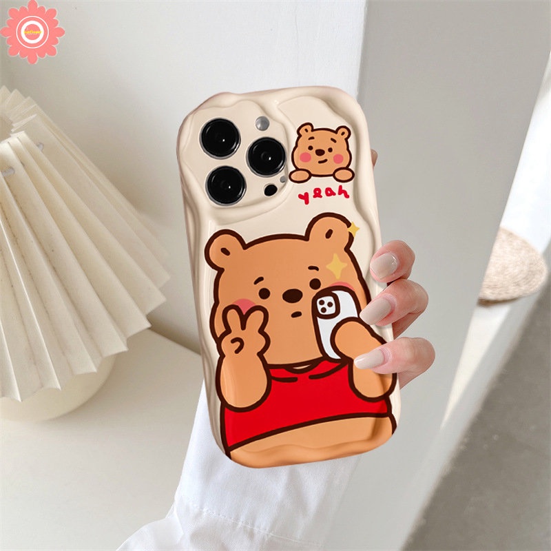 Untuk Realme C53 C15 C31 C21Y C25Y C20 C33 C25s C11 C30 C21 C12 C35 C55 5 C25 9i 5i 7i 6i 5s C3 C17 Cute Strawberry Bear Manyo Kartun Winnie the Pooh Lembut 3D Wavy Curved Edge Case