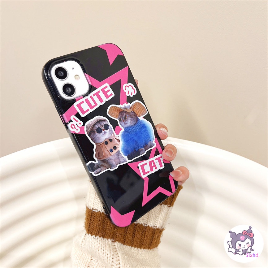 IPHONE Kompatibel Untuk Iphone14 13 12 11 Pro Max SE 2020 X Xr Xs Max8 7 6Plus Fun Cute Star Cat Couple Silikon Phone Case Lembut Anti Jatuh Pelindung TPU Cover XJJJJ