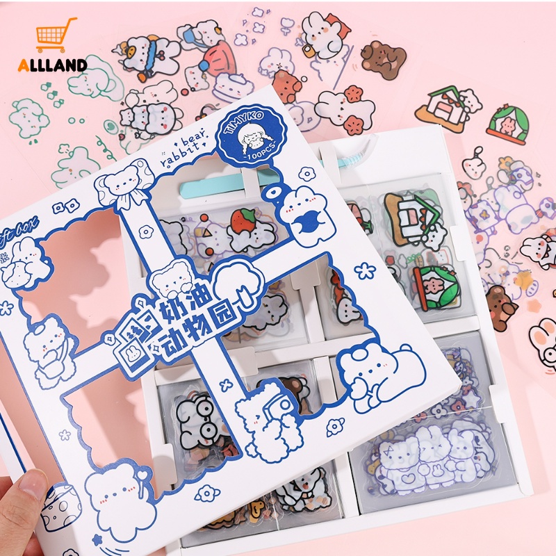 Stiker Kartun Beruang Gaya Acak/Stiker Scrapbooking Akun Tangan Kawaii Peliharaan Tahan Air/Stiker DIY Untuk Diary Ponsel Cangkir Air