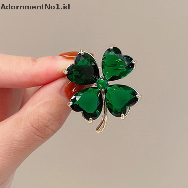 [AdornmentNo1] Lucky Four-leaf Clover Bros French Retro Emerald Korsase Tetap Pakaian Pin Gesper Lady Aksesoris Perhiasan Pernikahan [ID]