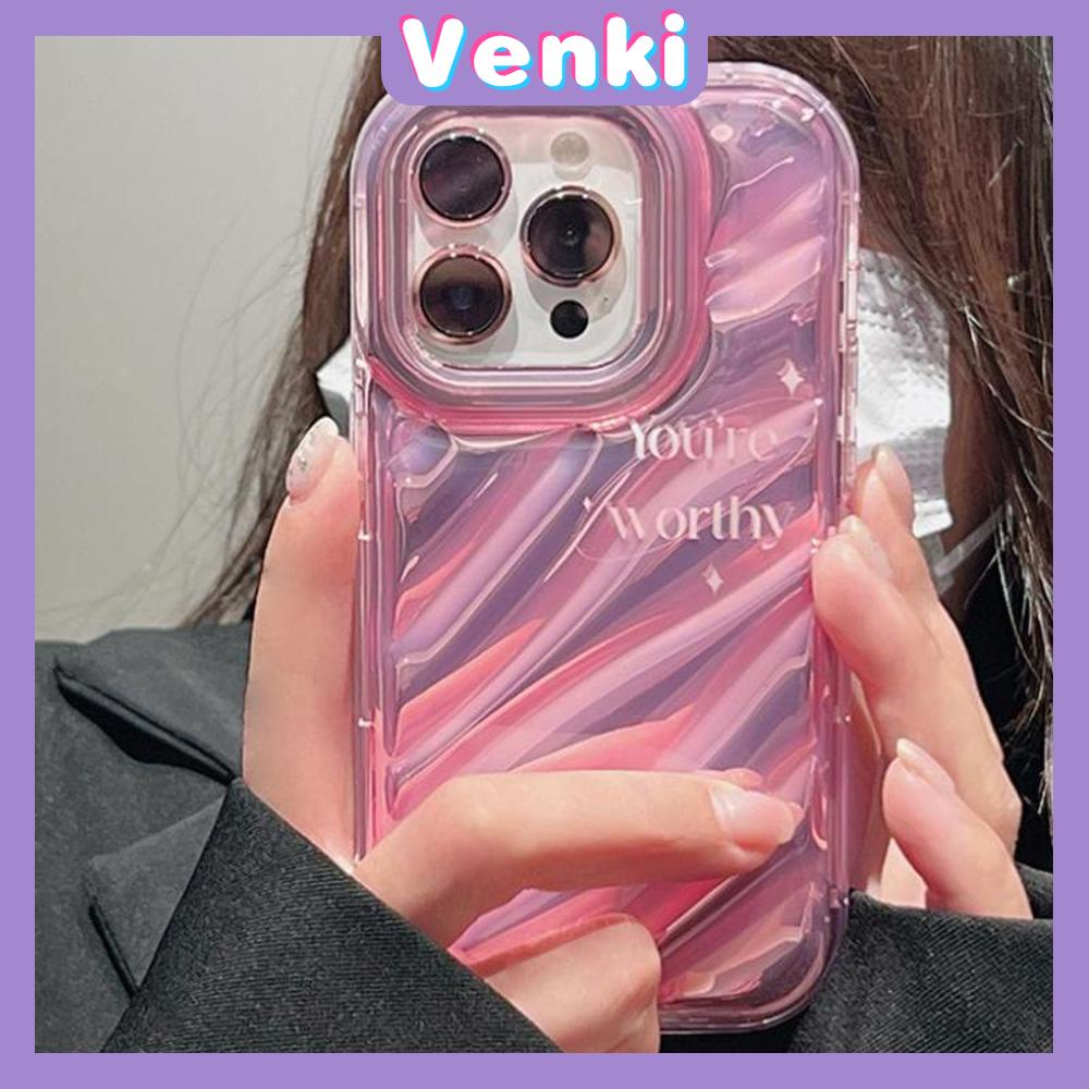 VENKI - For iPhone 11 iPhone Case Laser Reflective Transparent Phone Case TPU Soft Shockproof Airbag Case Protective Camera Pink English Compatible with iPhone 14 13 Pro max 12