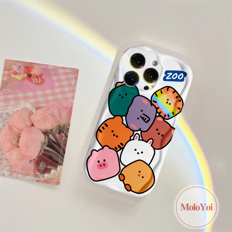 IPHONE Case Pasangan Tepi Melengkung Bergelombang 3D Kompatibel Untuk Iphone6 8 6s 7plus11 13 12 14 Pro XR XS X Max Max SE 2020 Kartun Monster Lucu Graffiti Hewan Kecil Baru Lembut Tpu Cover