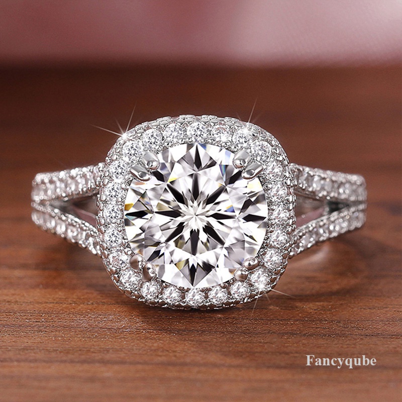Eternity Cincin Kawin Wanita Mewah Hias Sparkling White Cubic Zirconia Desain Klasik Perhiasan Tunangan