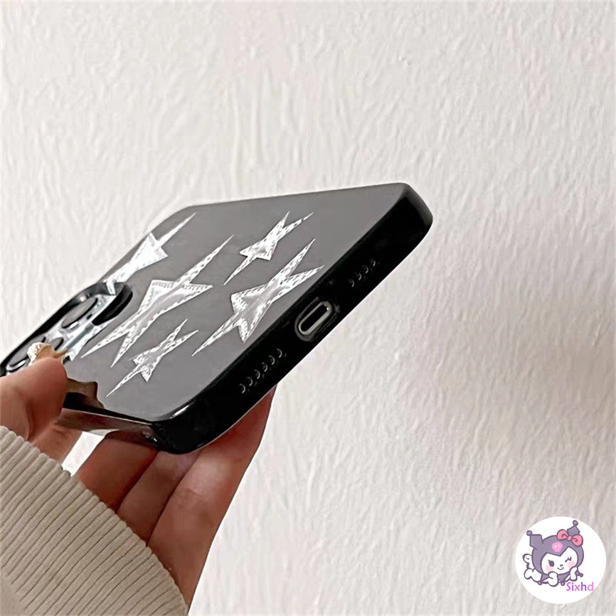 IPHONE Kompatibel Untuk Iphone14 13 12 11 Pro Max SE 2020 X Xr Xs Max8 7 6Plus Fashion Hitam Kreatif Bintang Berujung Lima Silikon Ponsel Case Lembut Anti Jatuh Pelindung TPU Cover XJJJJ