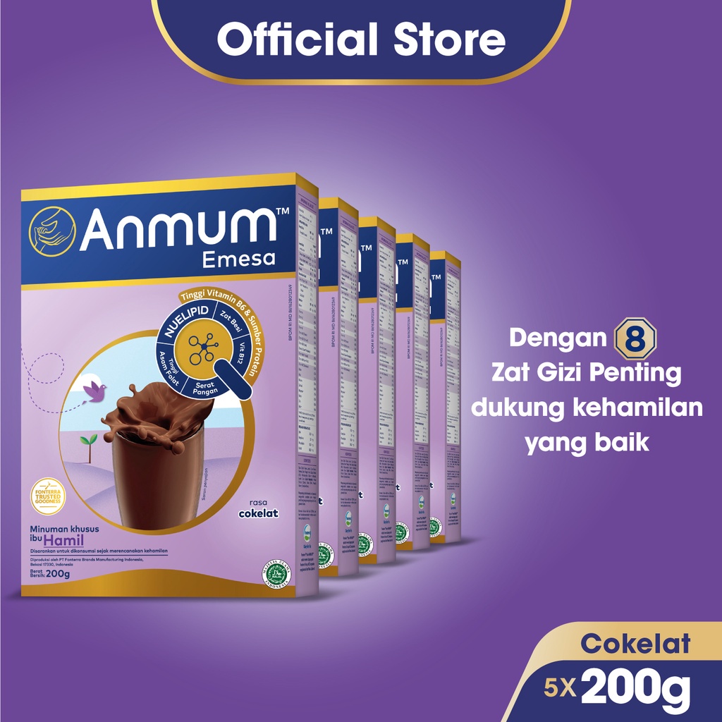 Anmum Emesa Susu Nutrisi Ibu Hamil Cokelat 5 x 200g - Bantu Mengurangi Rasa Mual