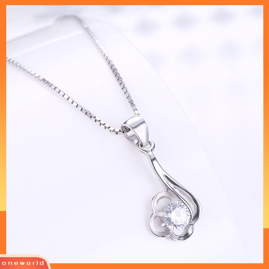 [ONE] Silverhoo 925 Perak Wanita Lucu Kalung Bunga Lingkaran Cubic Zirconia Pendant Necklace Untuk Pesta