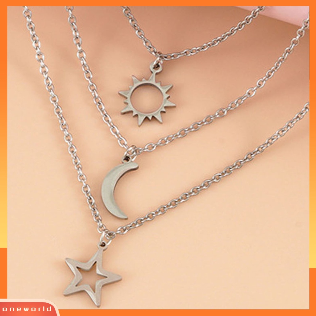 [ONE] 3pcs Unisex Kalung Matahari Bulan Bintang Adjustable Perhiasan Indah Lucu Klavikula Kalung Untuk Pesta