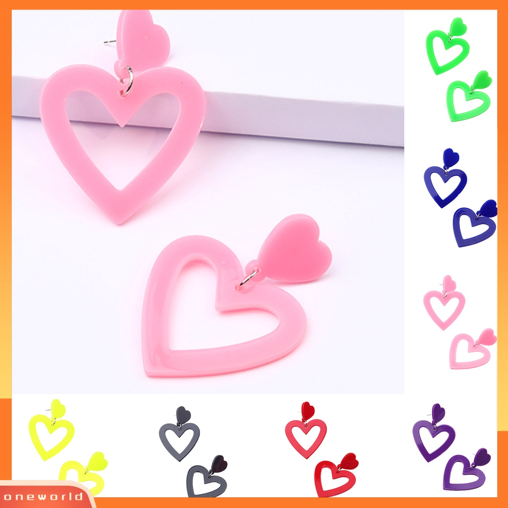 [ONE] 1pasang Anting Tusuk Anting Liontin Akrilik Hati Ringan Hypoallergenic Warna-Warni Simple Untuk Wanita