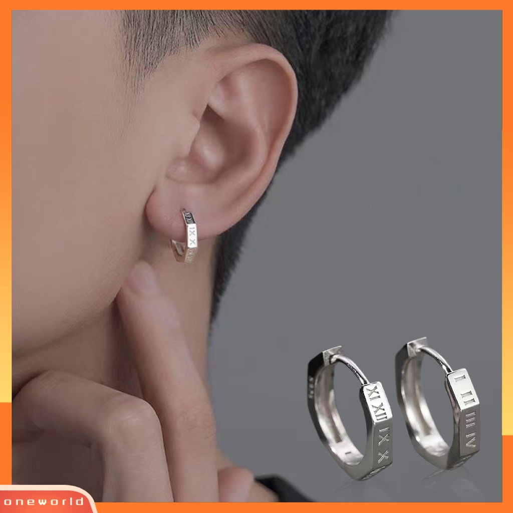 [ONE] 1pasang Ear Studs Angka Romawi Cetak Tindik Kepribadian Geometris Hias Nikel Gratis Fashion Punk Hoop Earrings Pria Aksesori