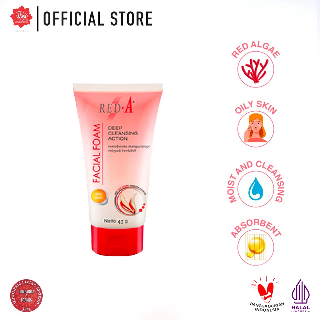 Red-A Facial Foam for Oily Skin with Oil Absorbent &amp; Red Algae Extract (tersedia 40 Gr &amp; 80 Gr)