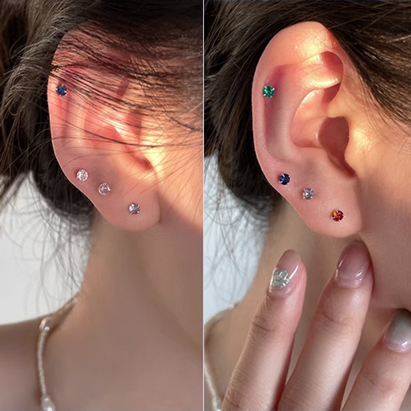 Kami Bunga Minimalis S925 Perak Berkilau Warna-Warni Zirkon Stud Anting Untuk Wanita Pria Halus Kecil Kristal Piercing Earring Hypoallergenic Telinga Perhiasan Aksesoris