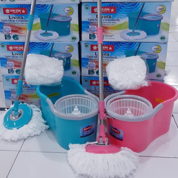 Set Alat Pel Spin Mop / Pel Lantai Praktis + Ember Putar Pengering Stainlees