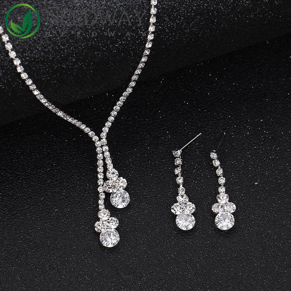 Needway  Set Perhiasan Pernikahan Pengantin Halus Romantis Rumbai Panjang Hadiah Anniversary Alloy Gaya Korea Drop Earrings Menjuntai Earrings