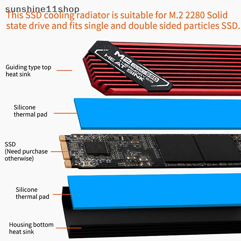 Sho M.2 ssd NVMe Heat Sink heatsink M2 2280sd Hard Disk Aluminium Heat Sink Dengan thermal Pad Untuk PCIe SATA M2 ssd PC thermal radiat N