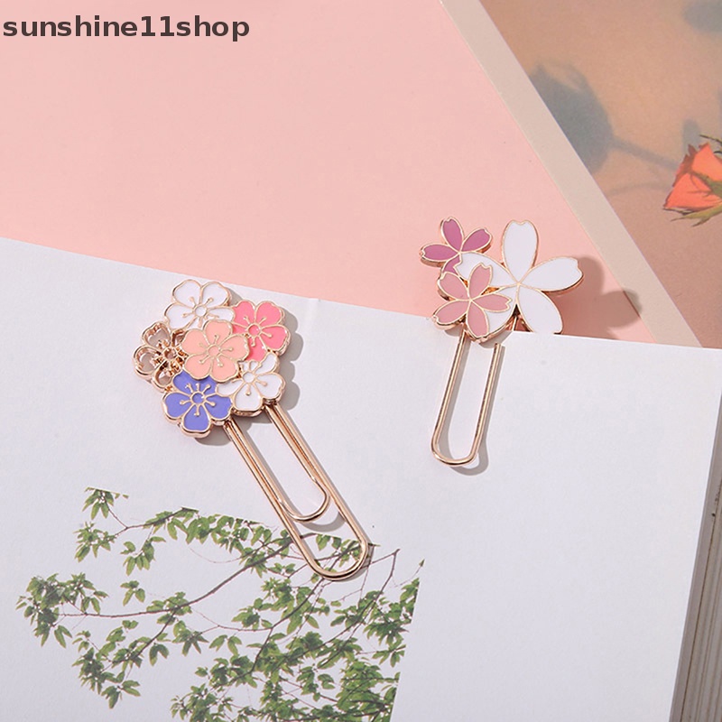 Sho 1pc pink Sakura Bunga Logam Bookmark Indah Cherry Blossom Kertas Klip N