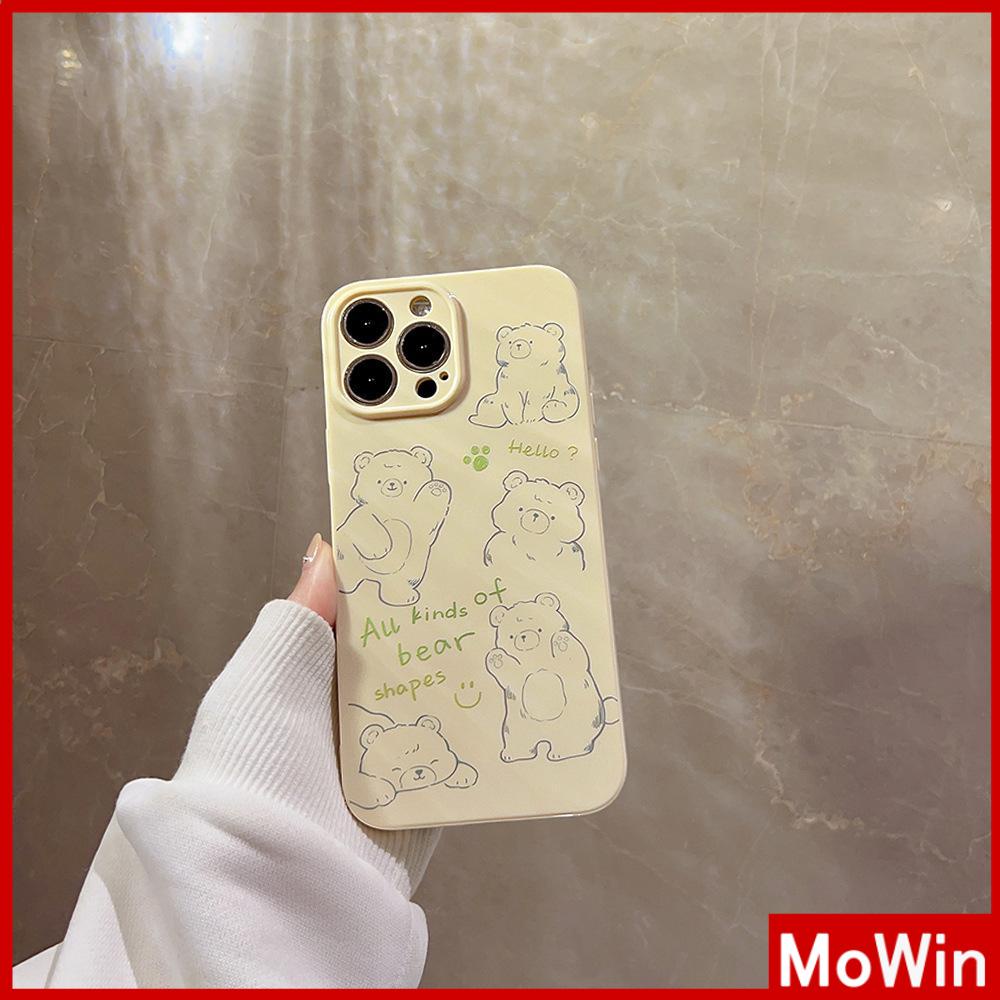 Case iPhone 14 Pro Max iPhone Case Cream Glossy Soft Case TPU Tahan Guncangan Kamera Case Perlindungan Beruang Sederhana Lucu Kompatibel dengan iPhone 13 Pro Max 12 Pro Max 11 Xr Xs Max 7 8Plus