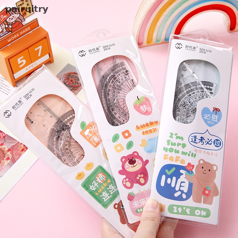 Prt 1Set Random Kartun Set Penggaris Matematika Gambar Kompas Alat Tulis Penggaris Set Isi Empat Papan Segitiga Untuk Perlengkapan Siswa Sekolah PRT