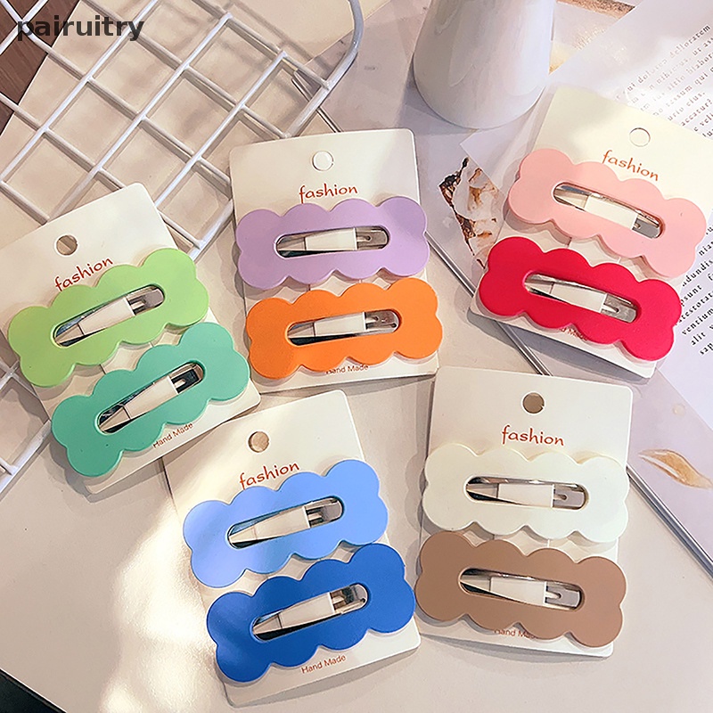 Prt 2Pcs Set 8cm Panjang Warna Solid Oblong Gelombang Besar Jepit Rambut Untuk Gadis Wanita Lucu Kawaii Jepit Rambut Manis Aksesoris Fashion PRT