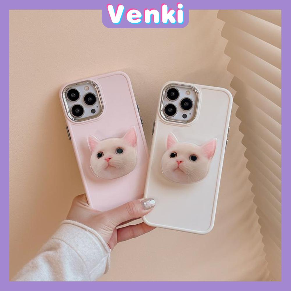 VENKI - Untuk iPhone 14 Pro Max iPhone Case dengan Kucing Lucu Dudukan Lipat Pegangan Bening Pink Plating Matte Soft Case Shockproof kompatibel dengan iPhone 13 Pro max 12 Pro Max 11 xr xs 7Plus