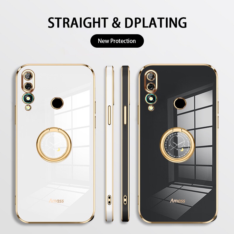 Andyh Casing Ponsel Silikon Ultra Tipis Untuk Huawei Y6 2019 Y9 Prime 2019 Y7 Prime 2019 Deluxe Fall Protection Gold Band Dengan Jam Cincin Dan Lanyard Gratis