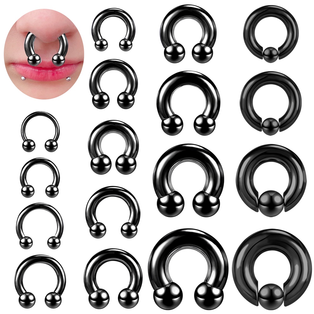 1pc Ukuran Besar Tawana Manik Tapal Kuda Hidung Cincin Stainless Steel BCR Hoop Earring Septum Piercing Besar Gauge Telinga Expander