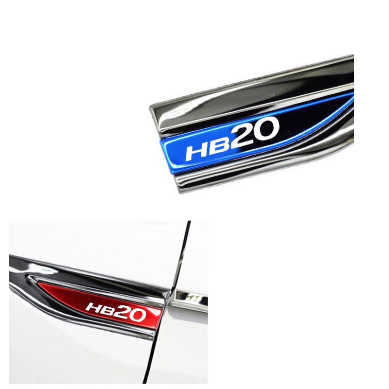 1set Stiker Logo Sisi Logam Spakbor Pintu Mobil Stainless (Kiri Kanan) Untuk Aksesoris Hyundai HB20 BR2 HB