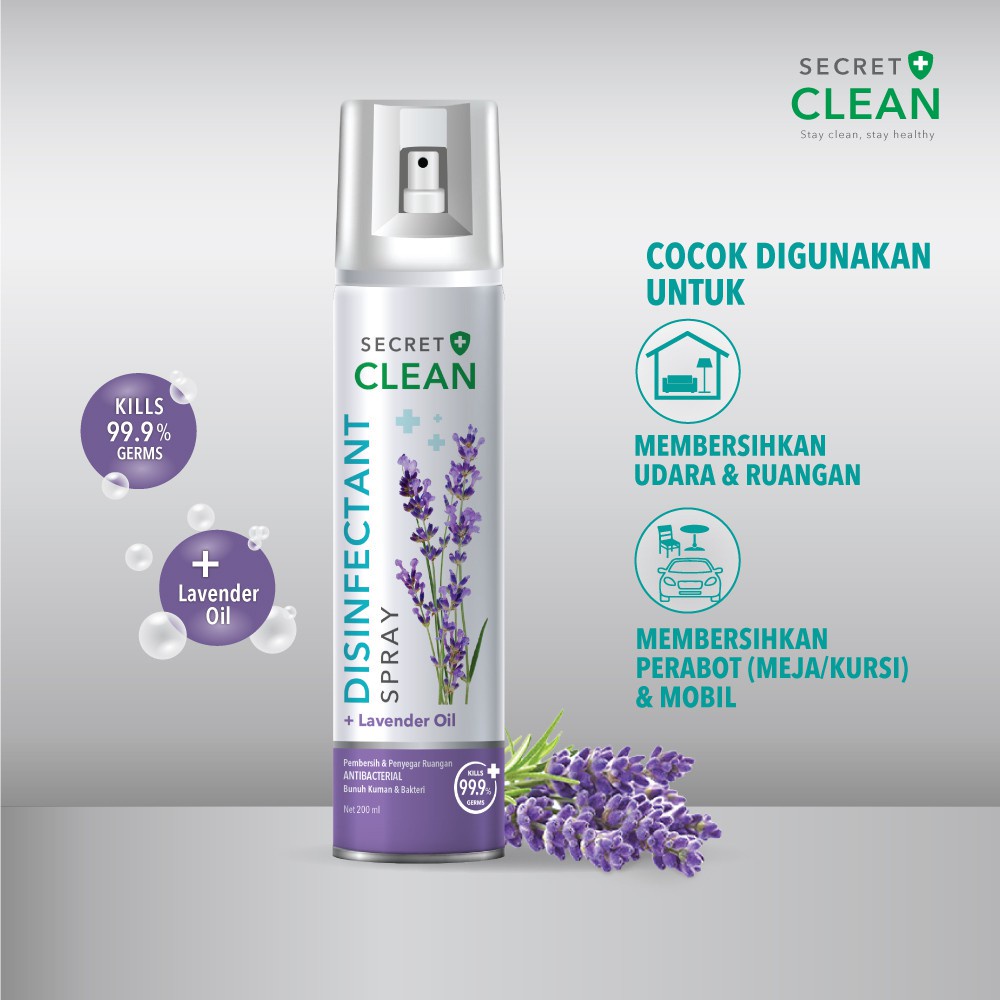 SECRET CLEAN DISINFECCTANT SPRAY LAVENDER 200ML PEMBERSIH DAN PENYEGAR RUANGAN