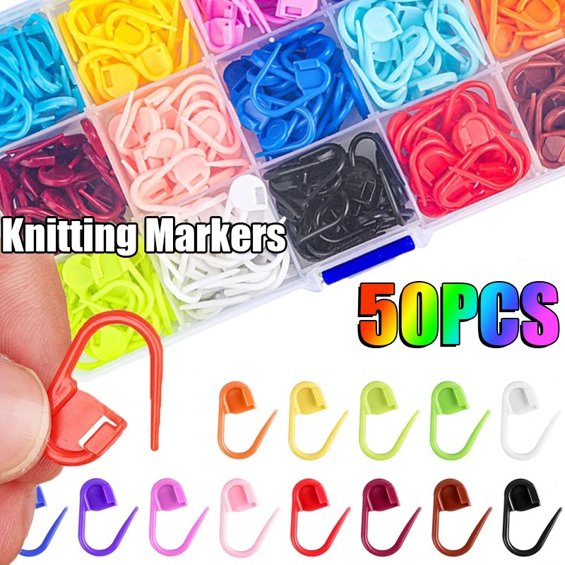 50pcs Warna Campur Pin Crochet Plastik Aman Crochet Locking Klip Lucu Warna-Warni Penanda Rajut Tenun Jahit Stitch Counter DIY Benang Sweater Jarum Alat