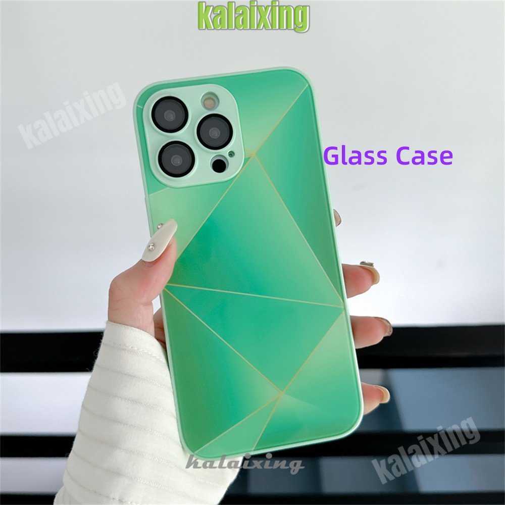 Casing Hp Kaca Untuk iPhone 12 Pro Max 11Pro 11 Pro Max Tepi Lembut Motif Geometri Hard Back Cover