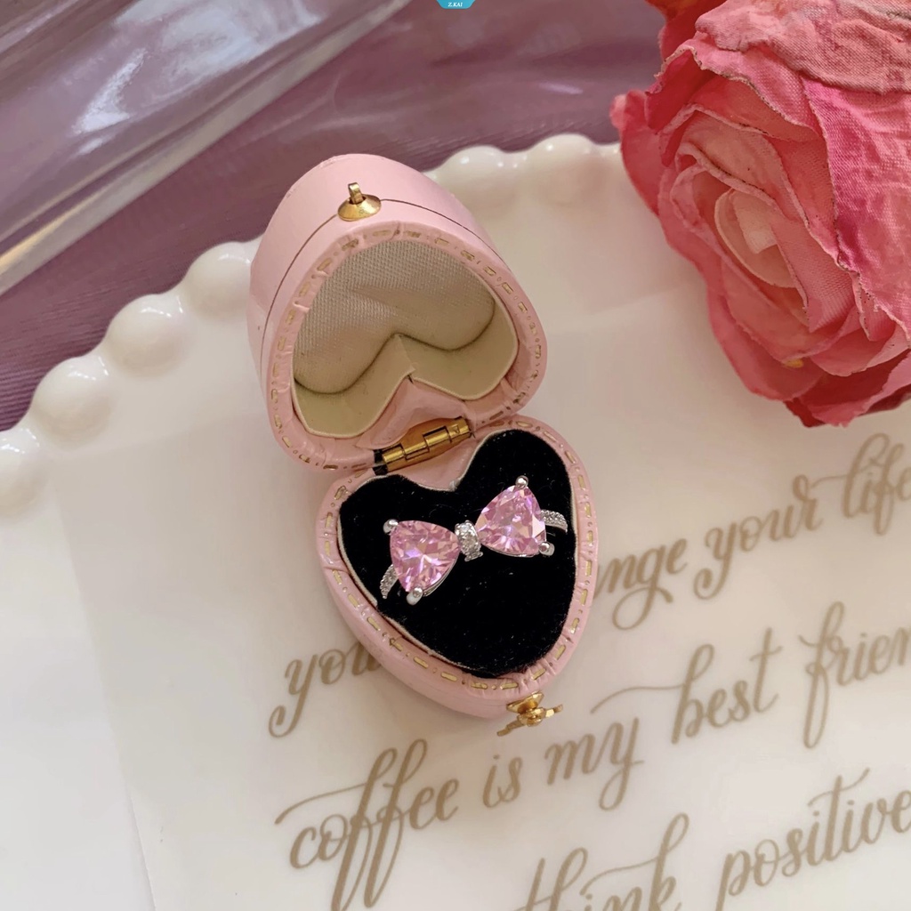 Elegan Pink Kristal Bunga Pernikahan Untuk Wanita Dainty Bride Unadjustable RingsBow Tie Zirconia Rhinestone Engagement Ring [ZK]