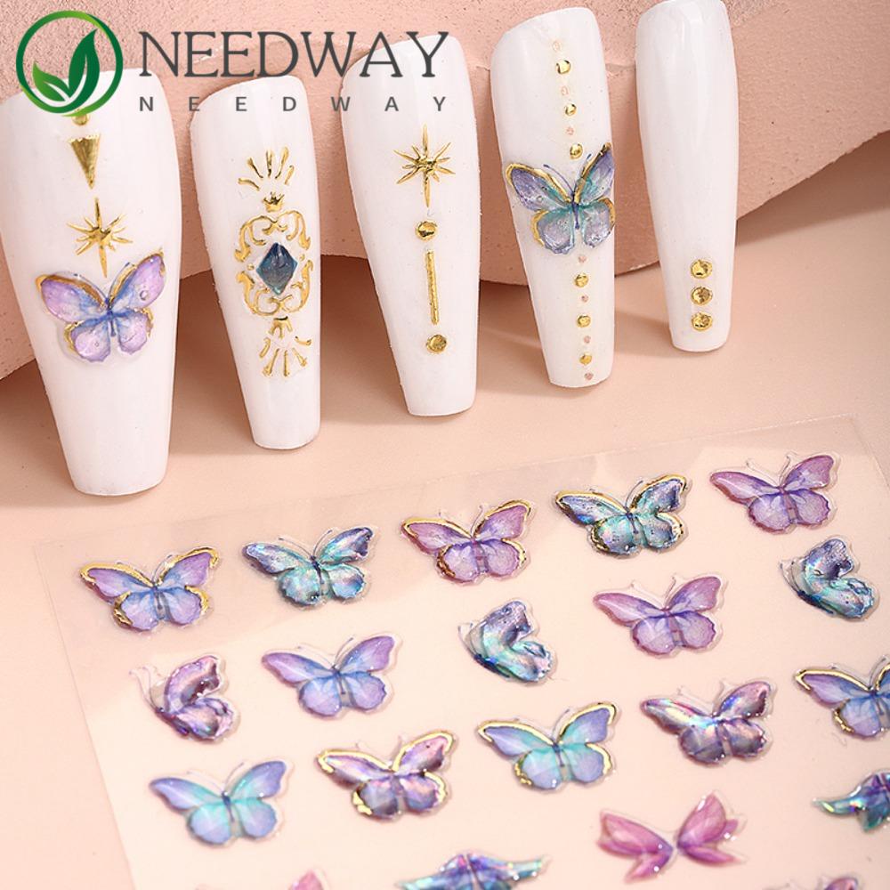 Needway   Kartun Stiker Kuku 5D Relief Fashion Kelinci Cinta Hati Ikatan Simpul Bunga Dekorasi Kuku