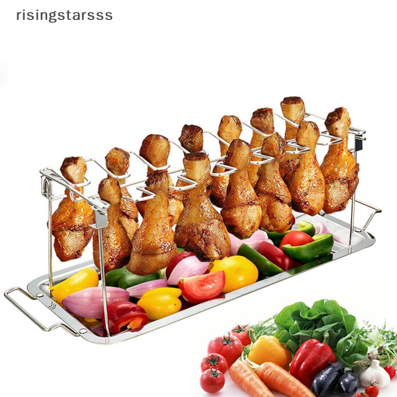 Rsid Span-new Rak Holder Ayam Grill Stand Roasg Untuk BBQ Non Stick Stainless Steel  Sepatu Jelly
