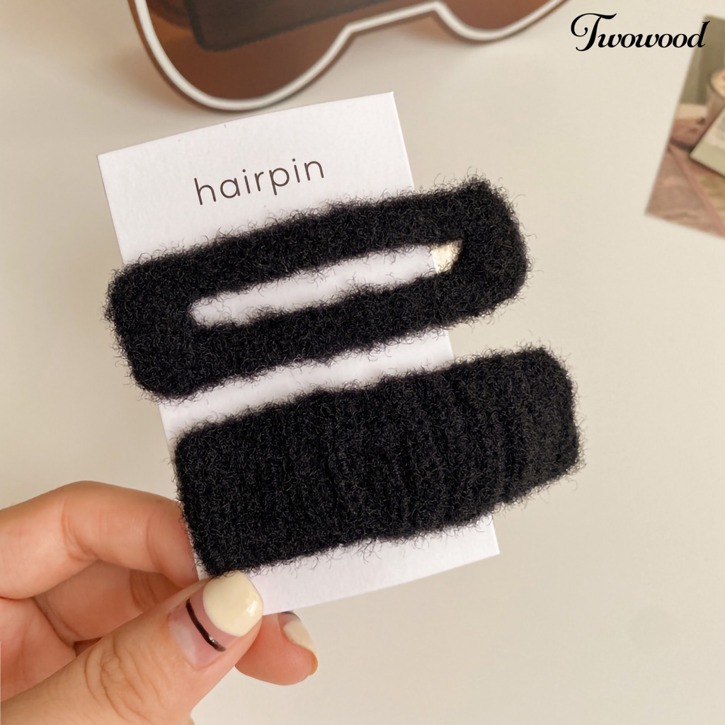 Twowood 2pcs /Set Anak Bang Klip Berongga Keluar Warna Solid Elastis Anti-slip Berbulu Hiasan Rambut Tertutup Kain Persegi Panjang Gadis Jepit Rambut Anak Aksesori Rambut