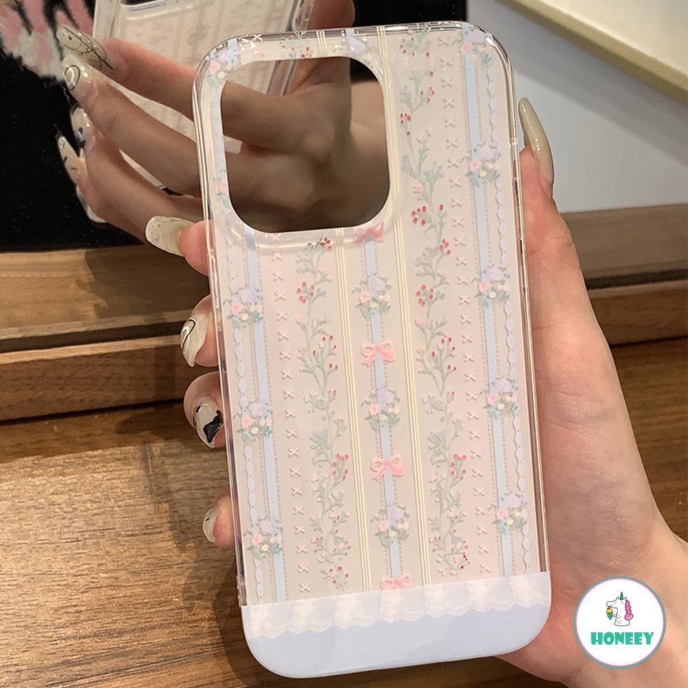 Ins Korea Flower Stripe Phone Case Untuk iPhone 13Pro 14ProMax 11 12Pro 12 13 14 14 Pro Max 13ProMax 14Pro Cover