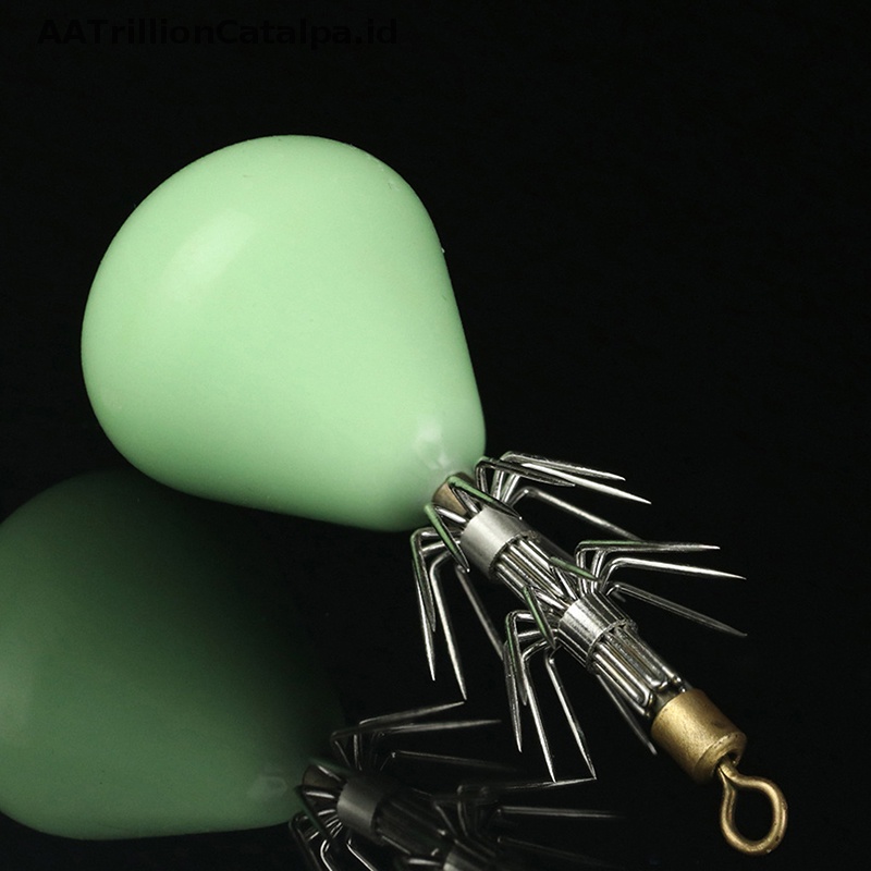 Aatrillioncatalpa 60g 6 cm Luminous Swivel Squid Jigs Hooks Karet Lembut Gurita Kait Umpan ID