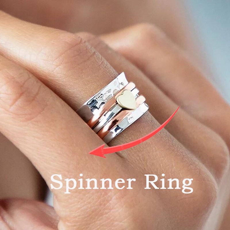 Anti Stress Anxiety Rings Untuk Wanita Berputar Jantung Fidget Spinner Ring Engagement Wedding Ring Vintage Perhiasan Hadiah Bague