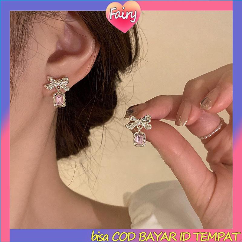 Anting Dasi Kupu-kupu Berlian Zircon Bow Stud Anting Fashion Korea Gaya Untuk Wanita F