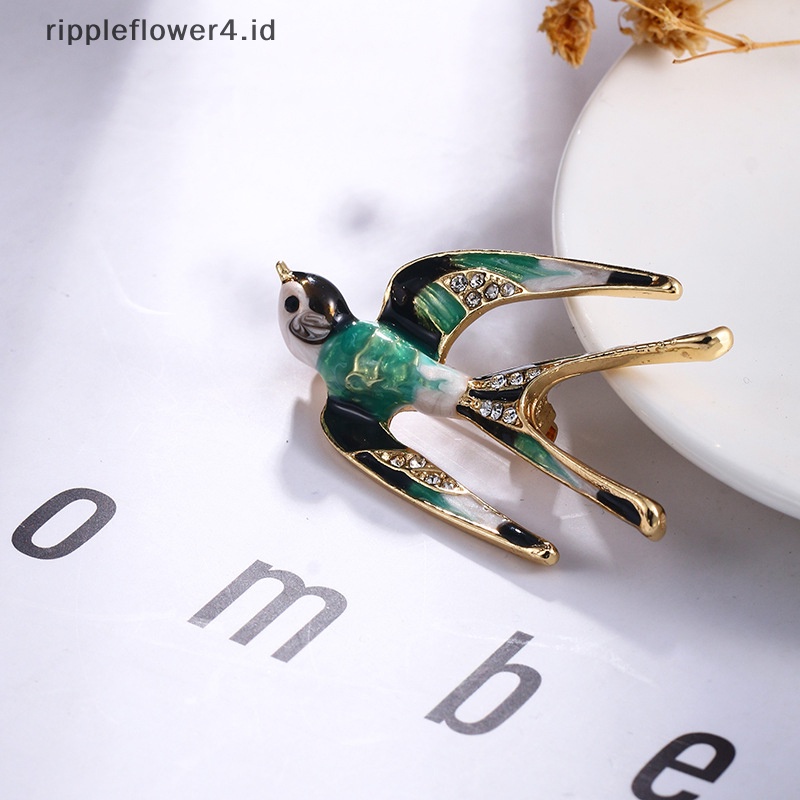 {rippleflower4.id} Pin Enamel Wanita Bros Topi Baju Lencana Enamel Burung Walet Kerah Bros Pin Kerah Baju Teman Perhiasan~