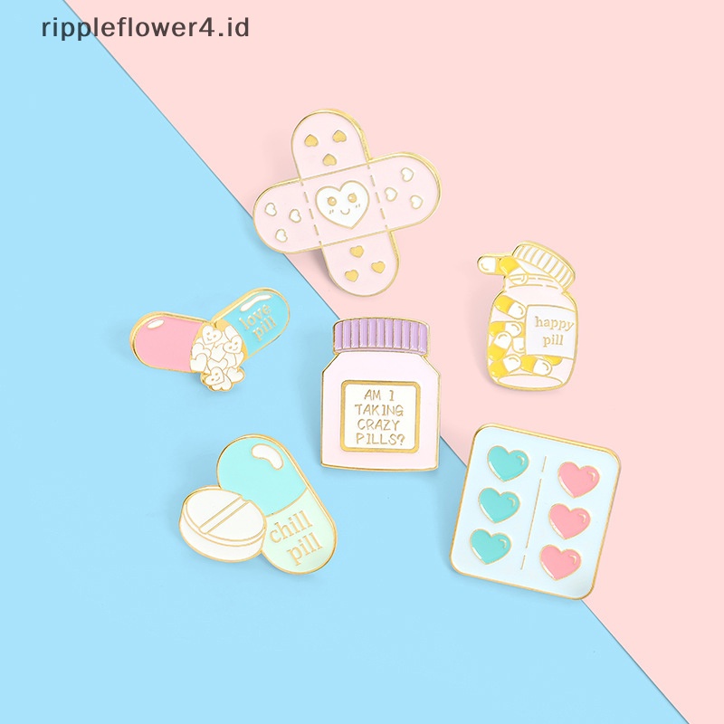 {rippleflower4.id} Kartun Perlengkapan Bros Kreatif Lucu Cinta Band-Aid Pil Botol Obat Enamel Pin Kerah Lencana Ransel Baju Kartun Perhiasan Hadiah~