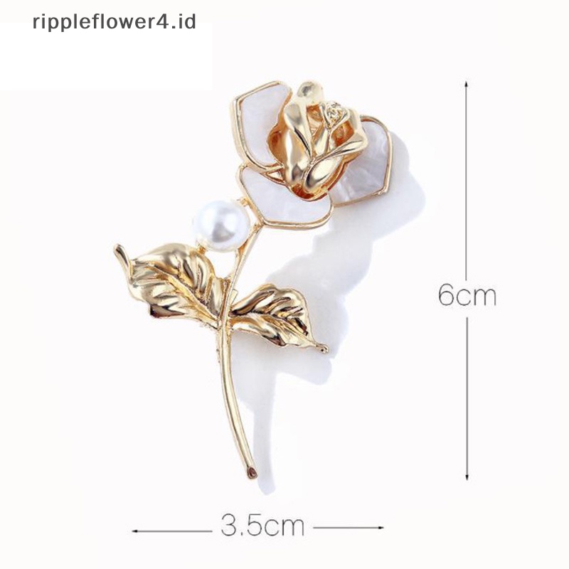 {rippleflower4.id} Fashion Mutiara Bunga Mawar Enamel Bros Kerah Pin Wanita Gadis Perhiasan Hadiah~