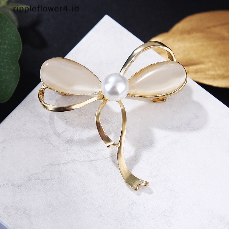 {rippleflower4.id} Fashion Dasi Kupu Mutiara Bros Untuk Wanita Pesta Pernikahan Perhiasan Lapel Pin~